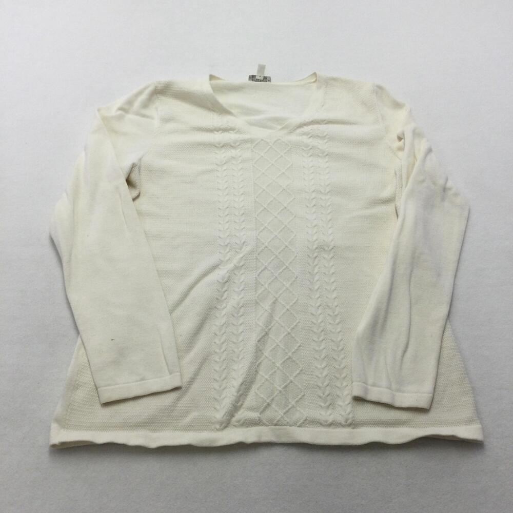 Talbots Sweater Womens Medium White Cable Knit V Neck Long Sleeve Pullover